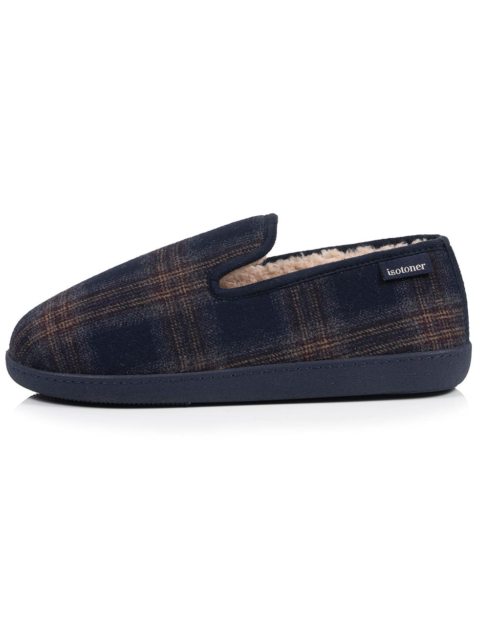 Isotoner Navy Tartan Men's Charentaise Slippers