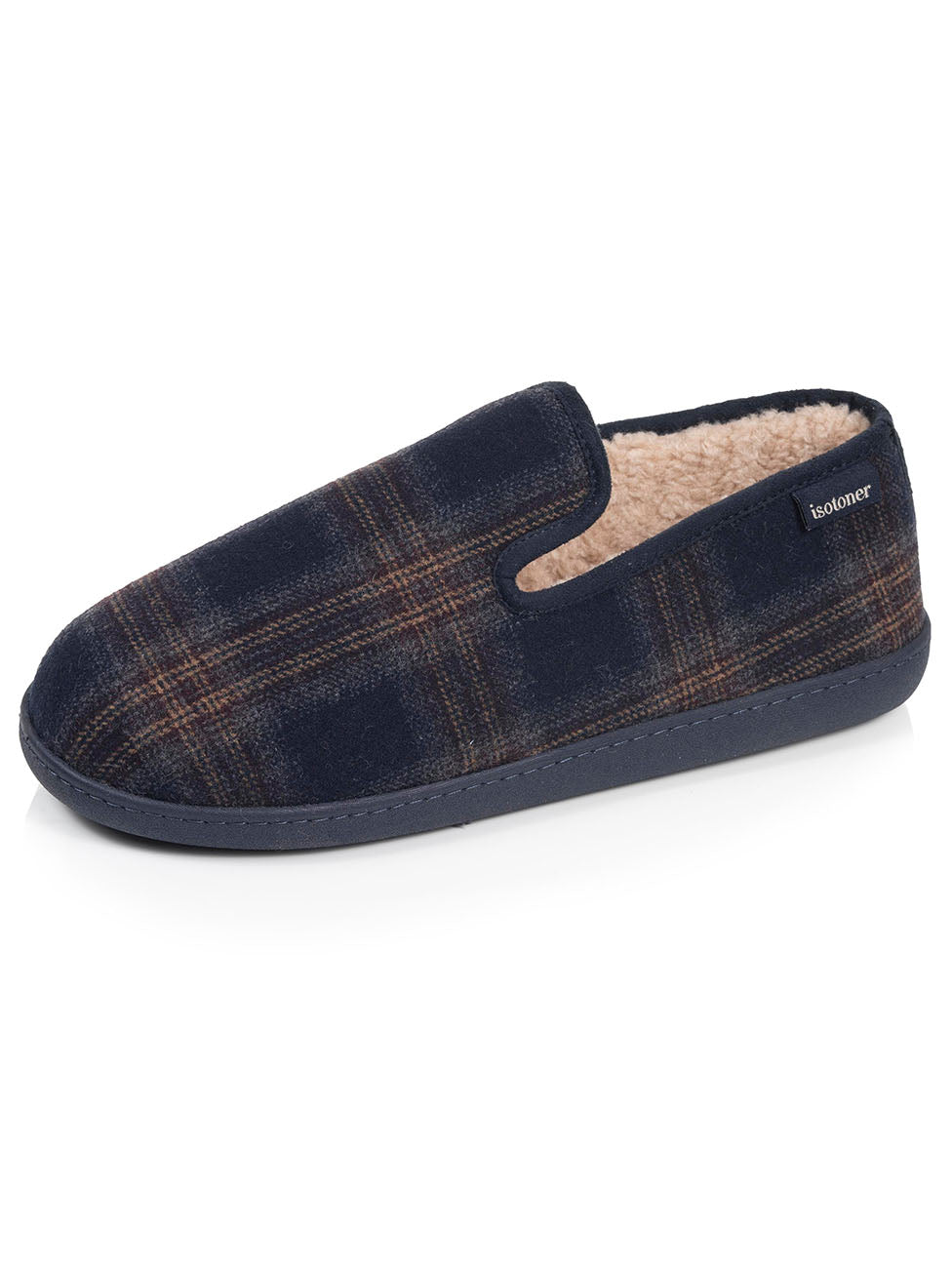 Isotoner Navy Tartan Men's Charentaise Slippers