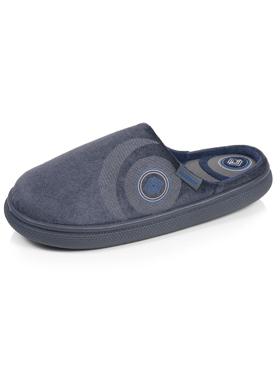 Isotoner Navy Men's BLOUP Velour Mule Slippers