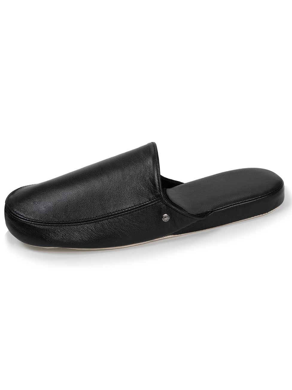 Isotoner Black Men's Vegetable-Tanned Leather Mule Slippers