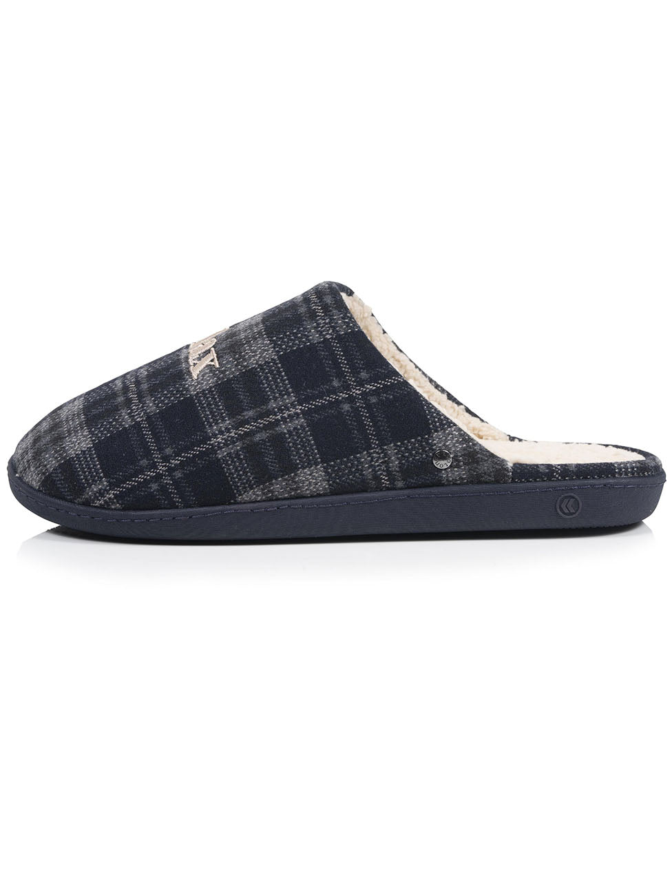 Isotoner Navy Tartan Men's Memory-Foam Mule Slippers