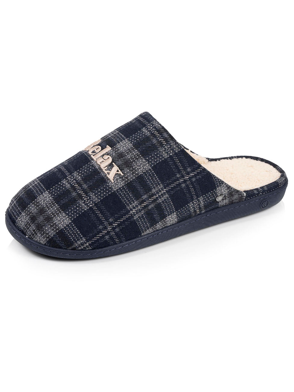 Isotoner Navy Tartan Men's Memory-Foam Mule Slippers