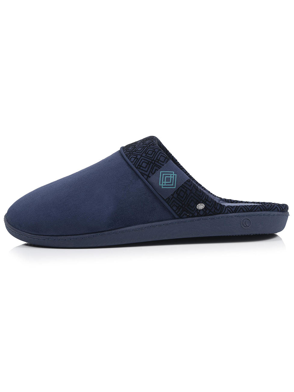 Isotoner Navy/Green Men's Memory-Foam Mule Slippers