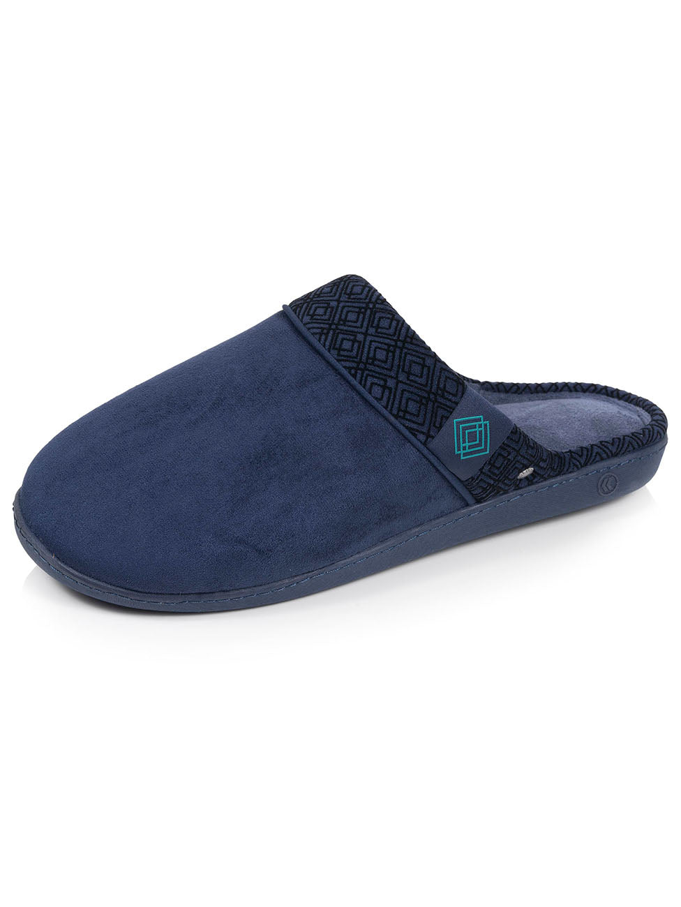 Isotoner Navy/Green Men's Memory-Foam Mule Slippers