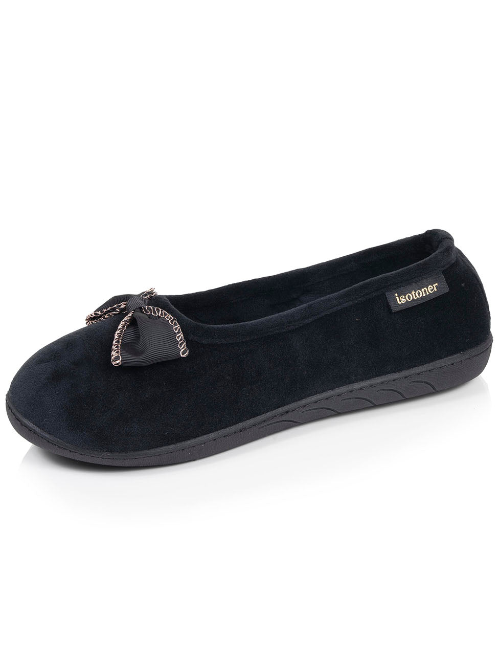 Isotoner Black Women's Chain-Detail Ballerina Slippers