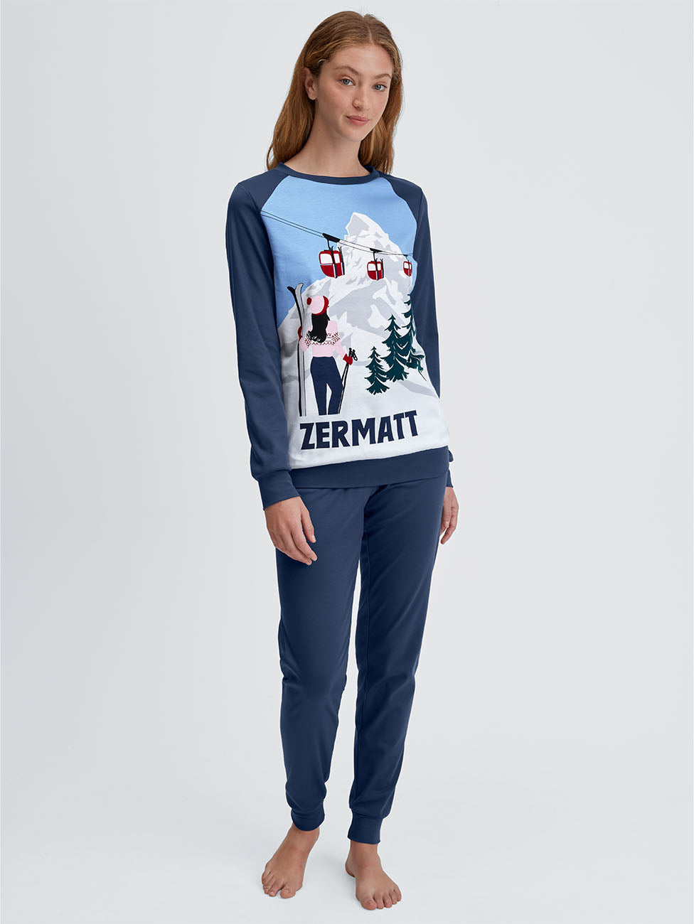 Calida Blue Ski Resort Women Cuffed Pyjama