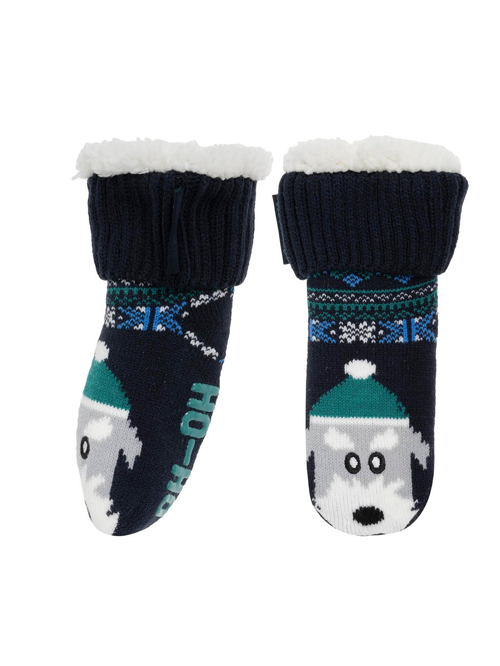 Isotoner Navy Jacquard Kids Dog Jacquard Lined Socks