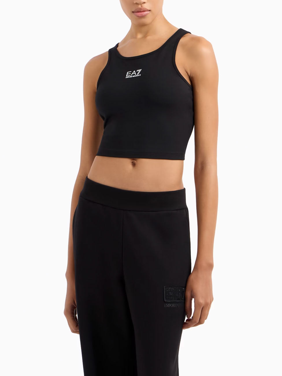 EA7 Logo Series Stretch-Cotton Top