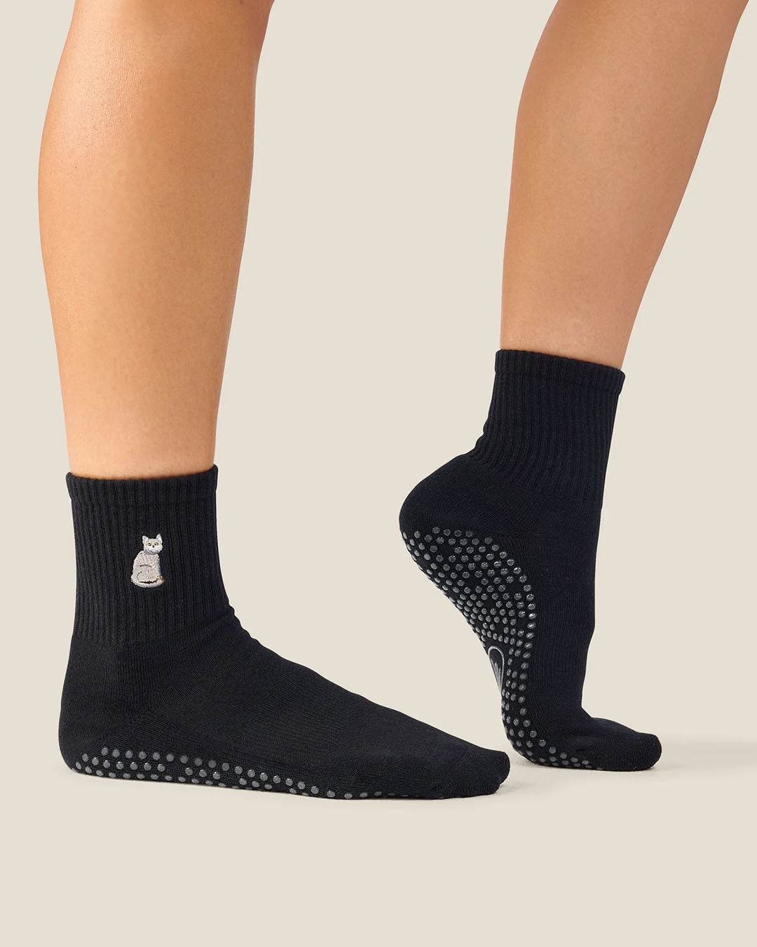 MoveActive Grey Cat Black Crew Grip Socks