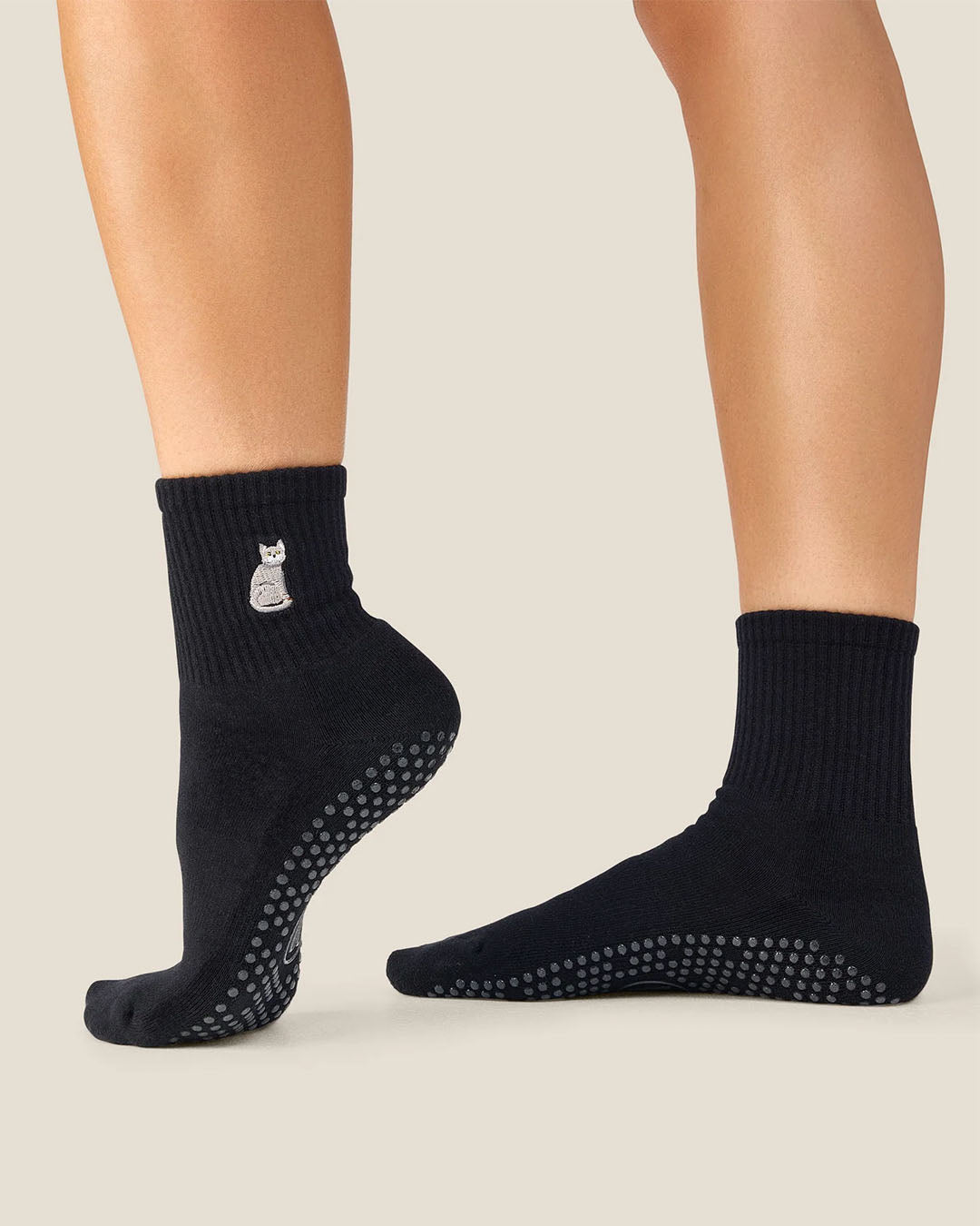 MoveActive Grey Cat Black Crew Grip Socks