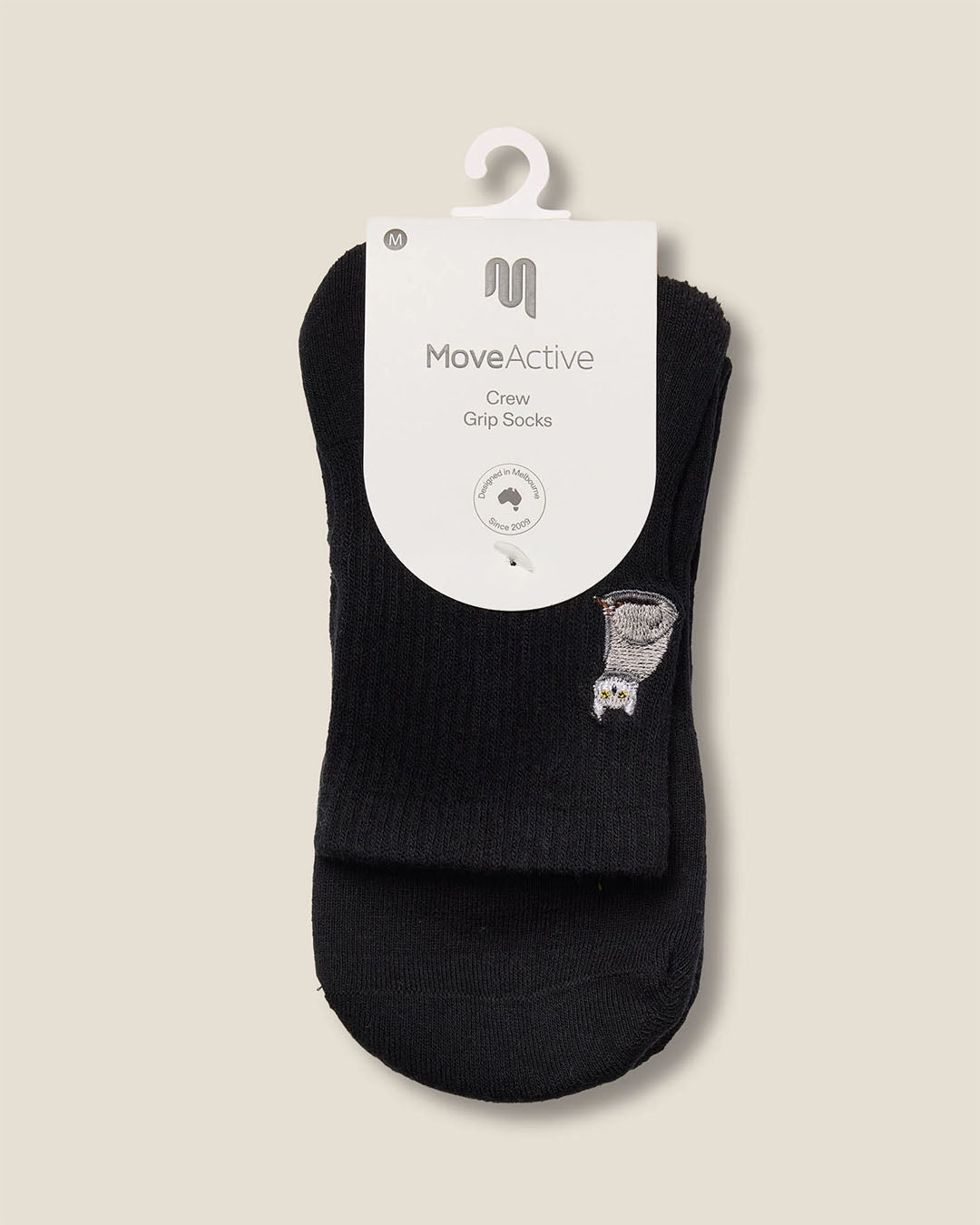 MoveActive Grey Cat Black Crew Grip Socks
