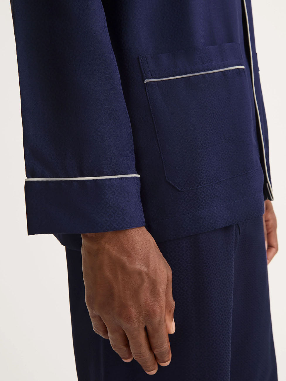 Derek Rose Navy Cotton Jacquard Classic Fit Pyjama