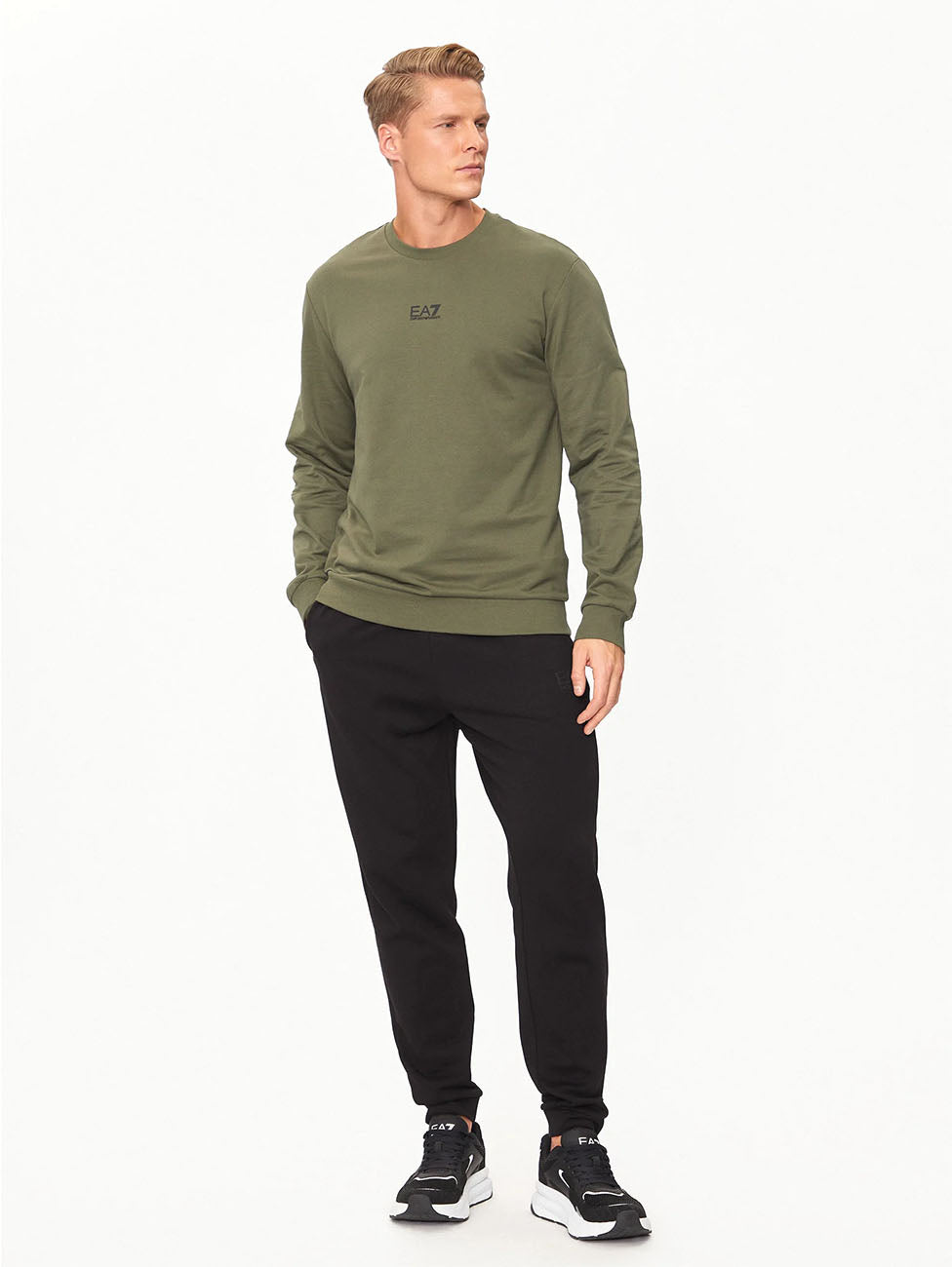 EA7 Olive-Green Core Identity Crew-neck Sweatshirt