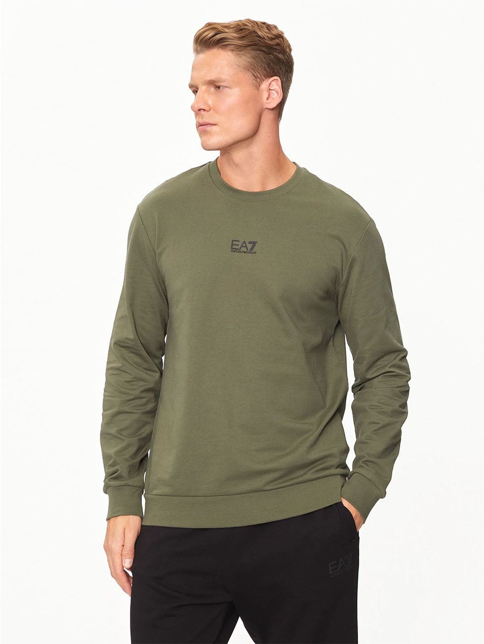 EA7 Olive-Green Core Identity Crew-neck Sweatshirt