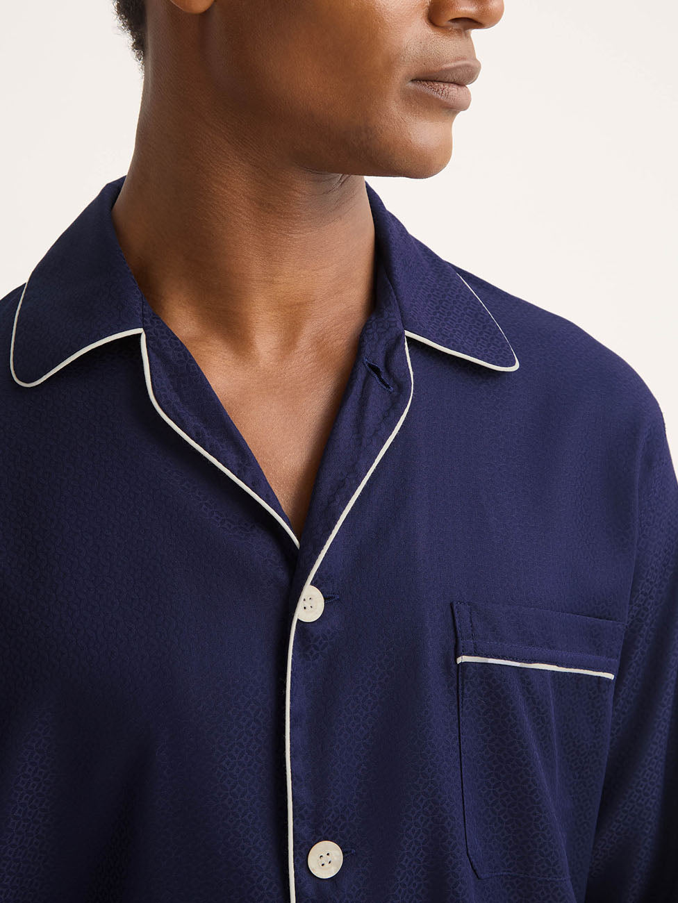 Derek Rose Navy Cotton Jacquard Classic Fit Pyjama