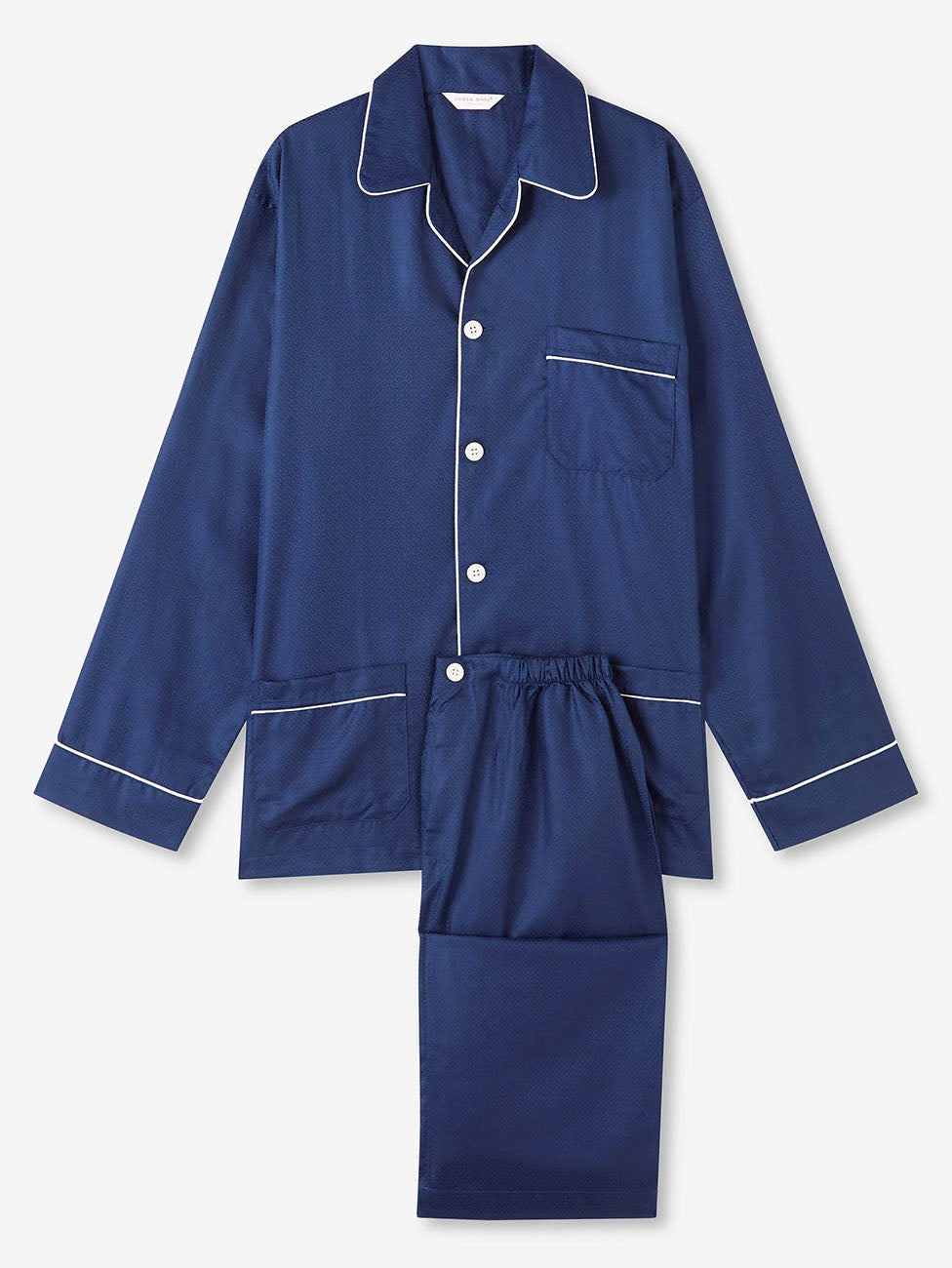 Derek Rose Navy Cotton Jacquard Classic Fit Pyjama