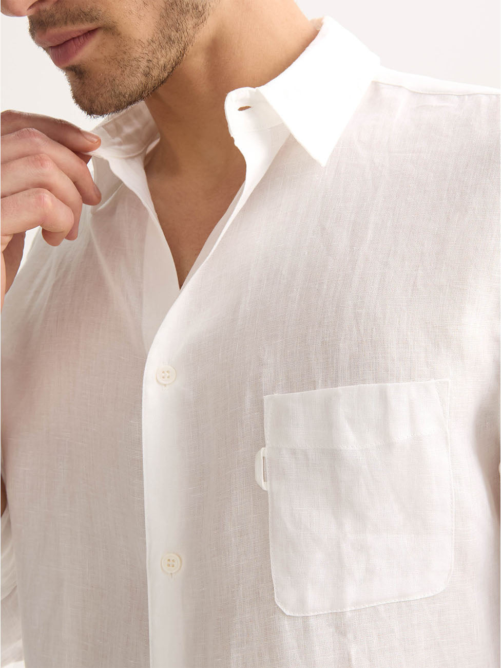 Derek Rose Monaco Linen White Men's Shirt
