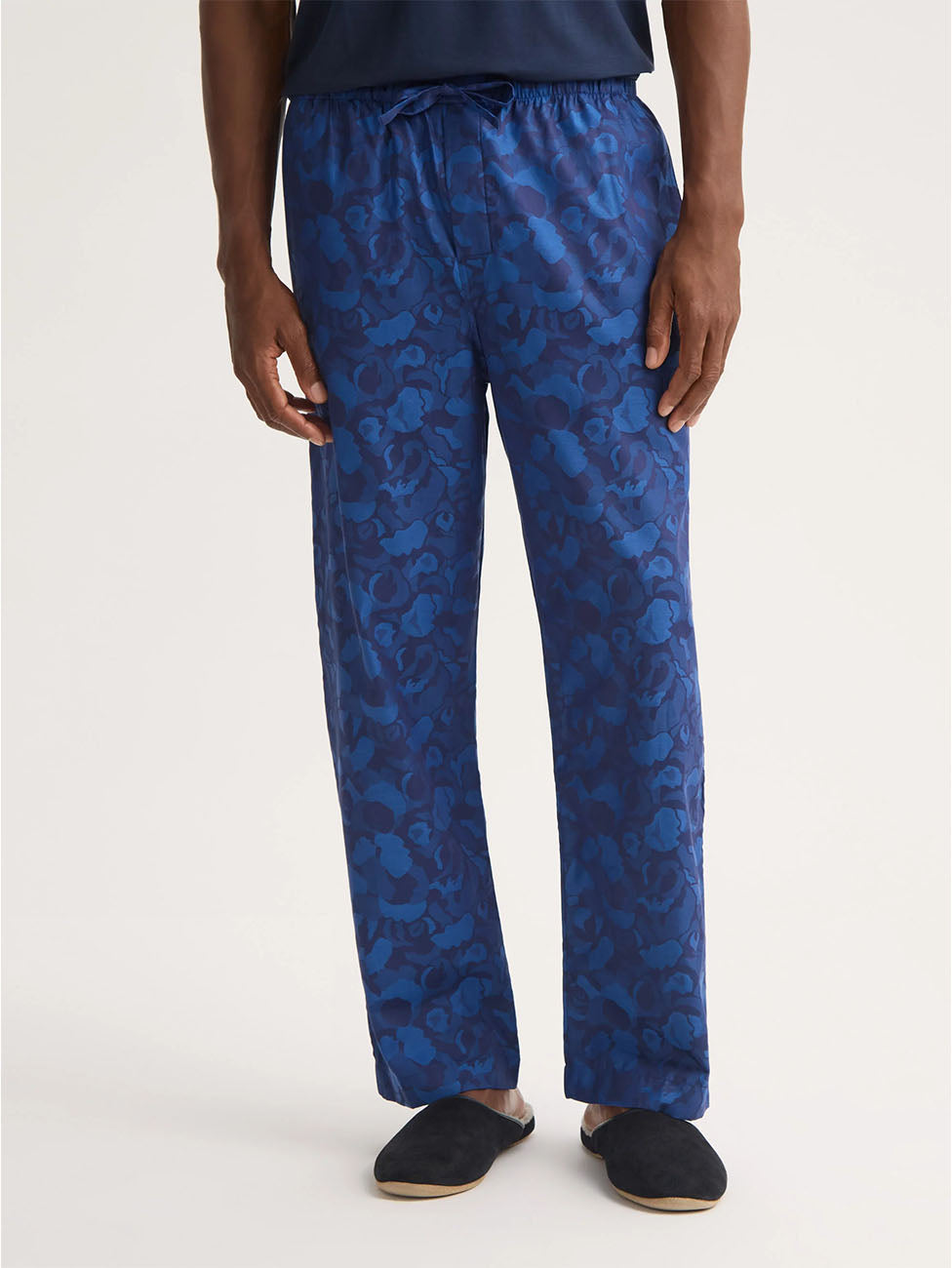 Derek Rose Navy Blue Camo Rose Weave Lounge Trousers