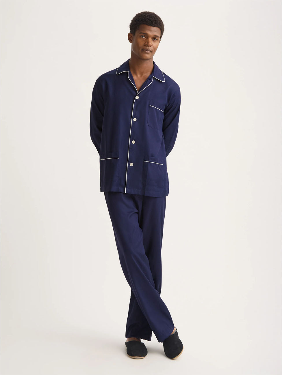 Derek Rose Navy Cotton Jacquard Classic Fit Pyjama