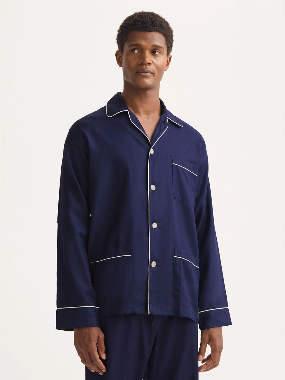 Derek Rose Navy Cotton Jacquard Classic Fit Pyjama