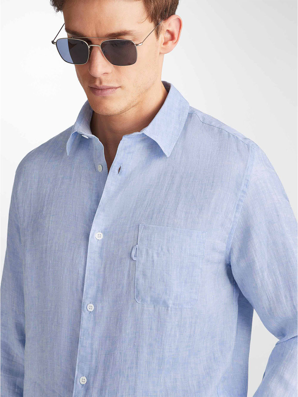 Derek Rose Monaco Linen Blue Men's Shirt