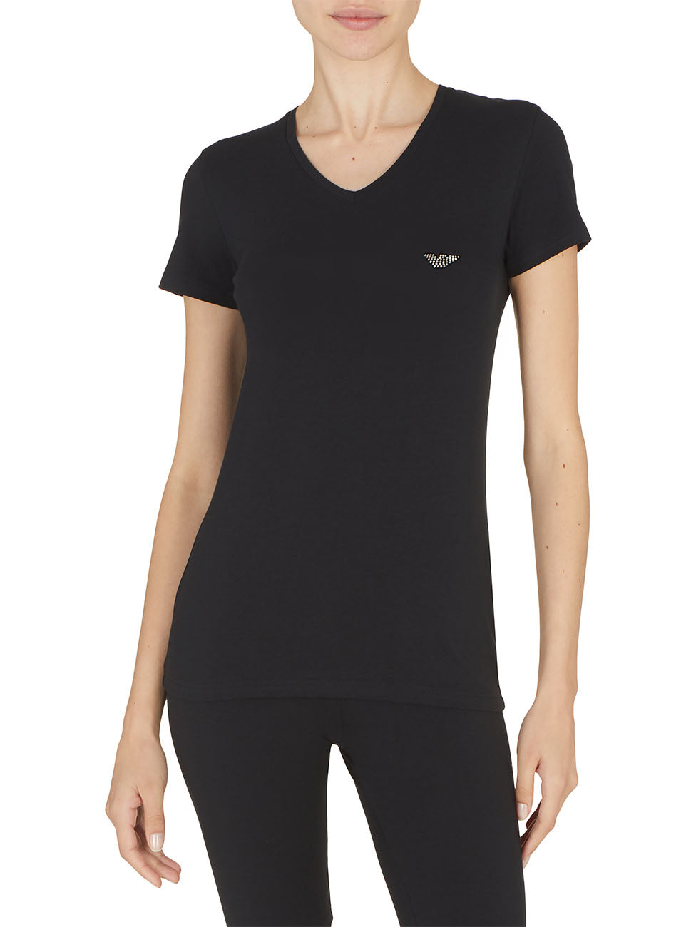 Emporio Armani Strass Logo V-neck T-Shirt