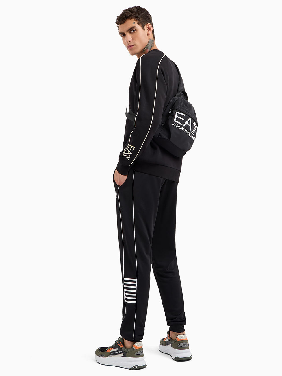 EA7 Logo Series Cotton Crew-neck Sweatshirt