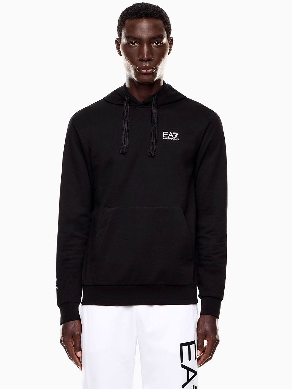 EA7 Logo Series Hooded Cotton Sweatshirt