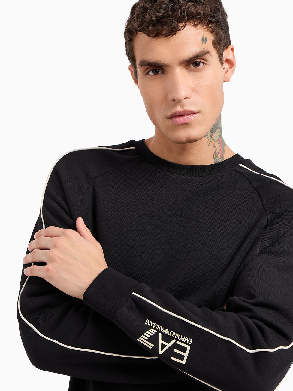 EA7 Logo Series Cotton Crew-neck Sweatshirt
