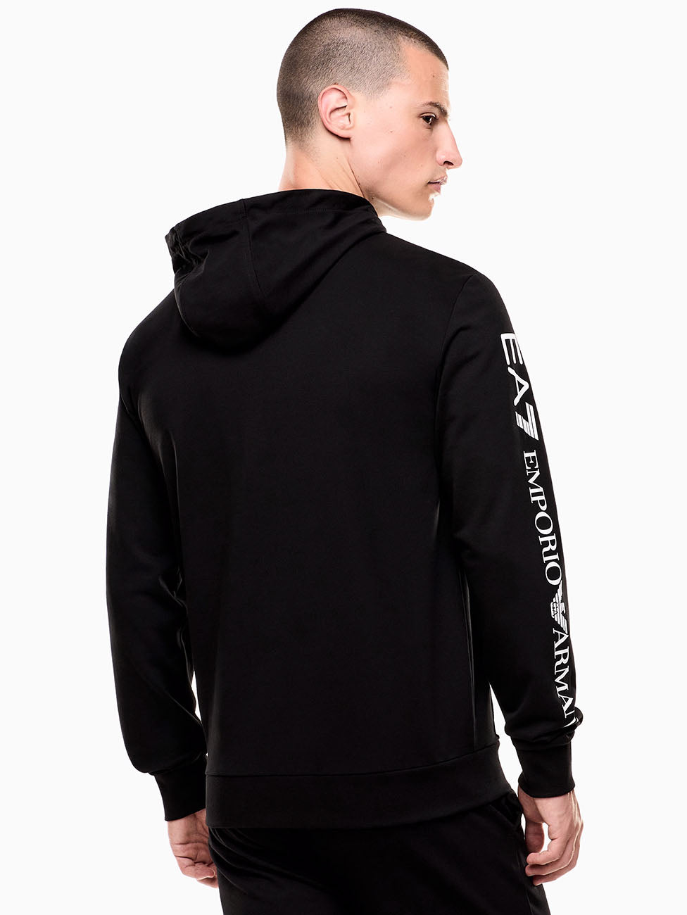 EA7 Logo Series Hooded Cotton Zip-up Sweatshirt