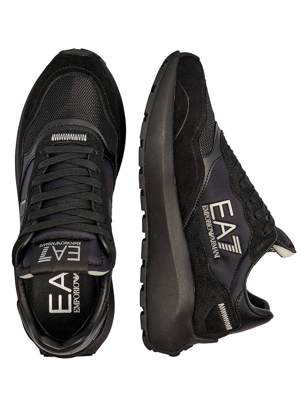 EA7 Black & Silver Low-Top Sneakers