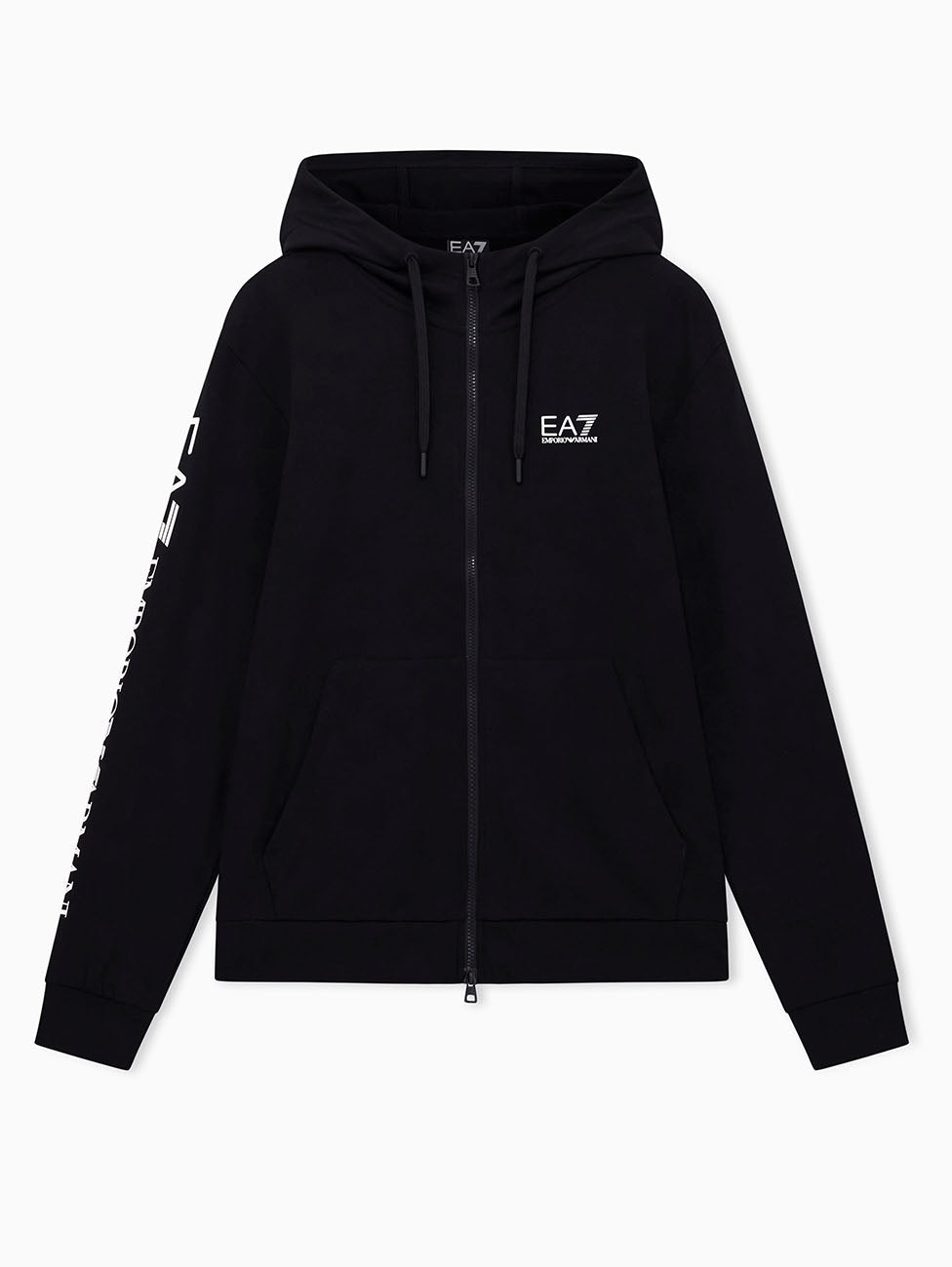 EA7 Logo Series Hooded Cotton Zip-up Sweatshirt