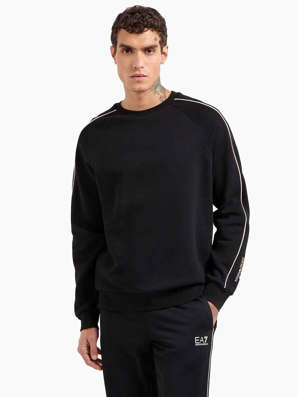 EA7 Logo Series Cotton Crew-neck Sweatshirt
