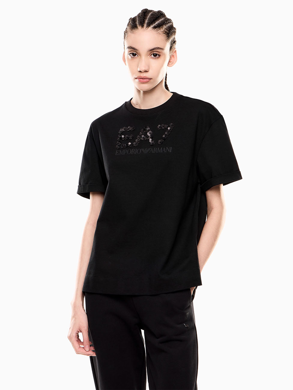 EA7 Logo Series Sequins Women's T-shirt