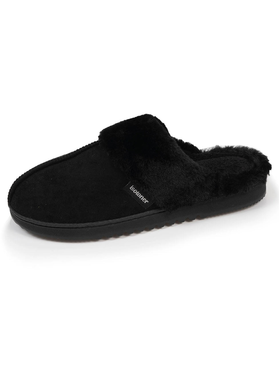 Isotoner Women's Black Fur Lined Slippers