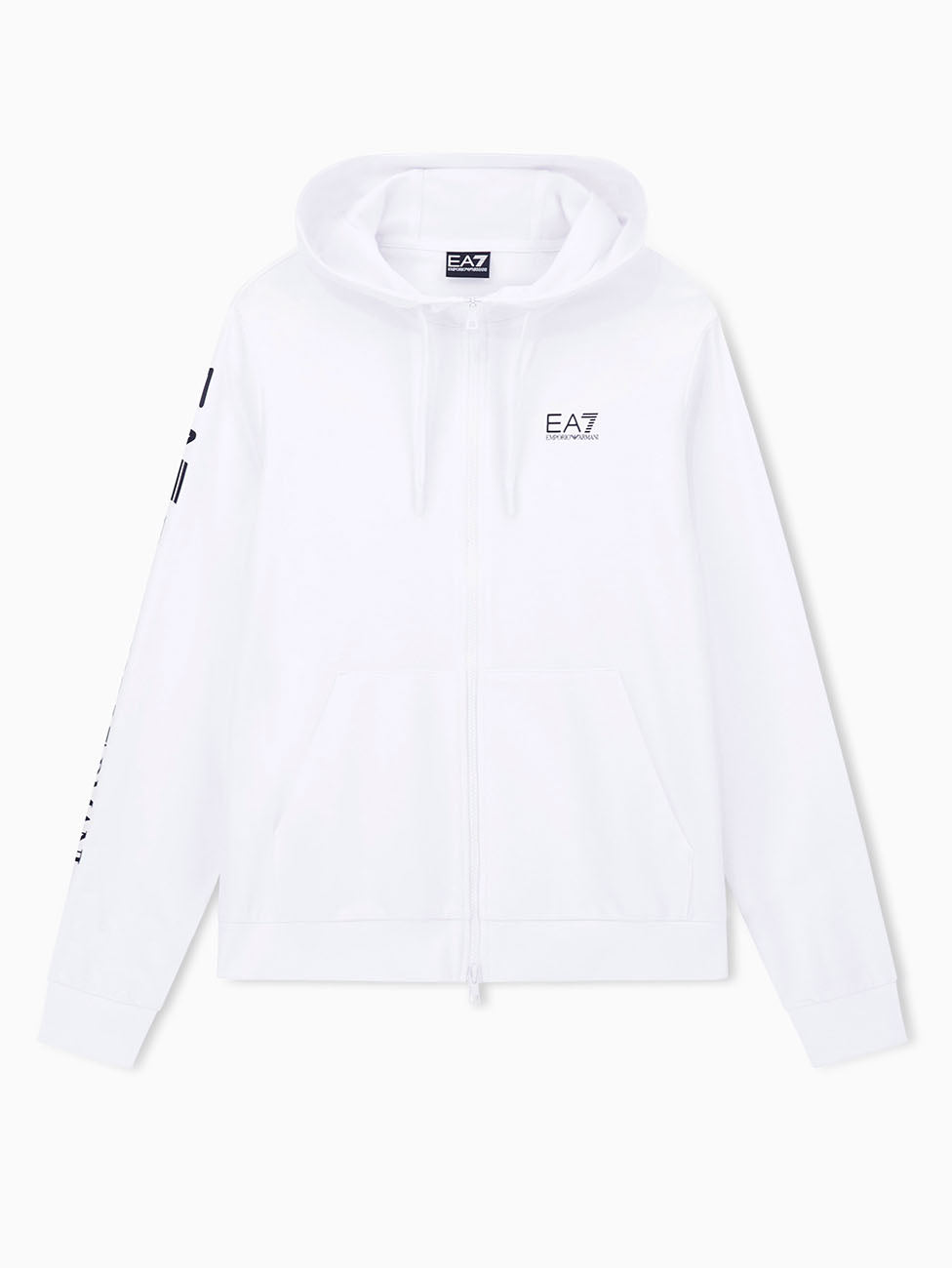 EA7 Logo Series Hooded Cotton Zip-up Sweatshirt