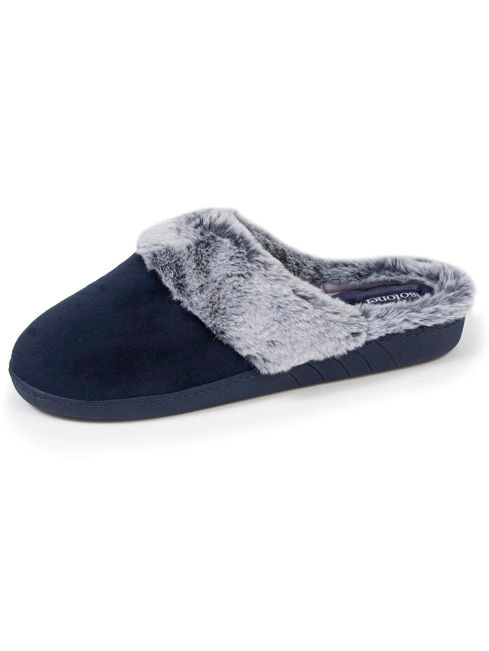 Isotoner Navy Lined Edge Women's Slippers