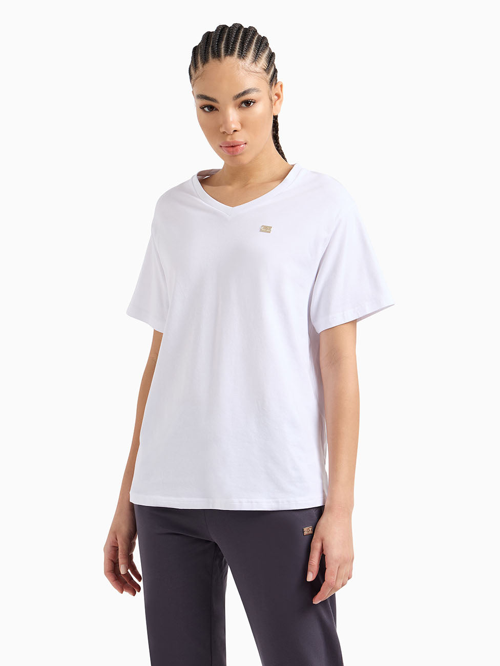 EA7 Core Lady Stretch Cotton Jersey V-Neck T-Shirt