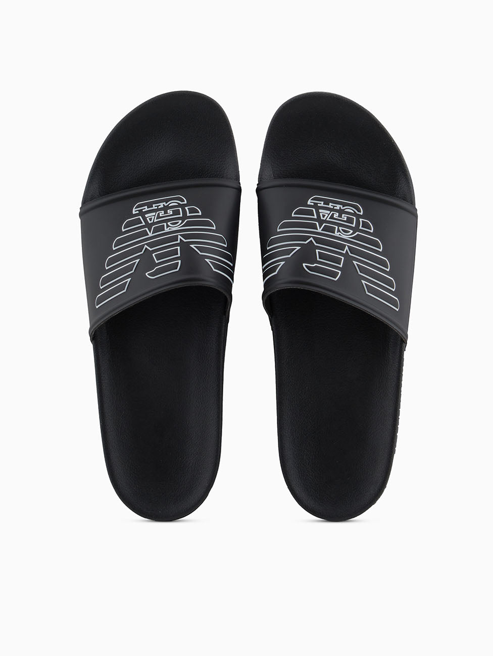 Emporio Armani Black & White Embossed Eagle Slippers