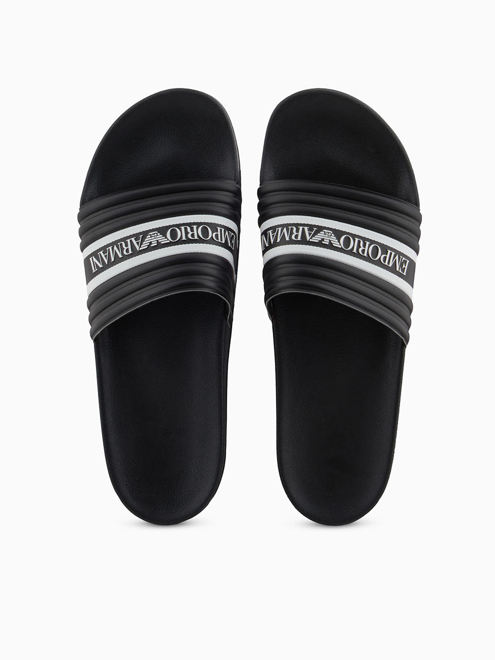 Emporio Armani Black & White Logo Tape Slippers
