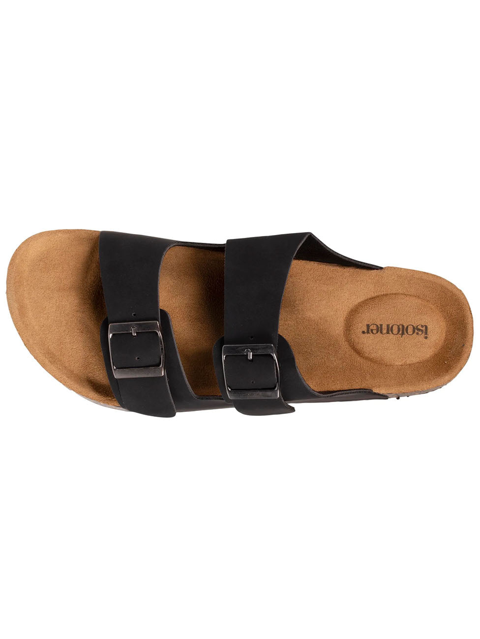 Isotoner Men's Comfort Double Buckle Black Slippers