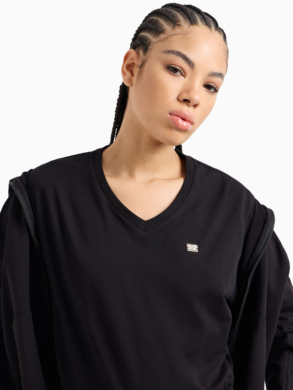 EA7 Core Lady Stretch Cotton Jersey V-Neck T-Shirt